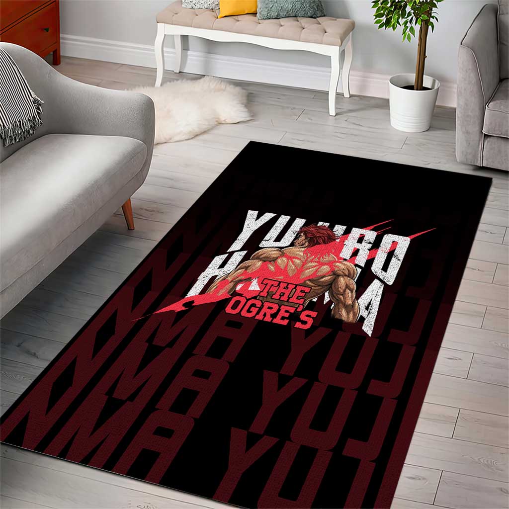 Yujiro Hanma The Ogre Baki Series Gym Theme Area Rug with Muscular Back Design and Bold Typography - The Mazicc