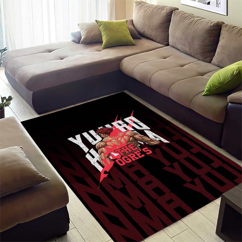 Yujiro Hanma The Ogre Baki Series Gym Theme Area Rug with Muscular Back Design and Bold Typography - The Mazicc
