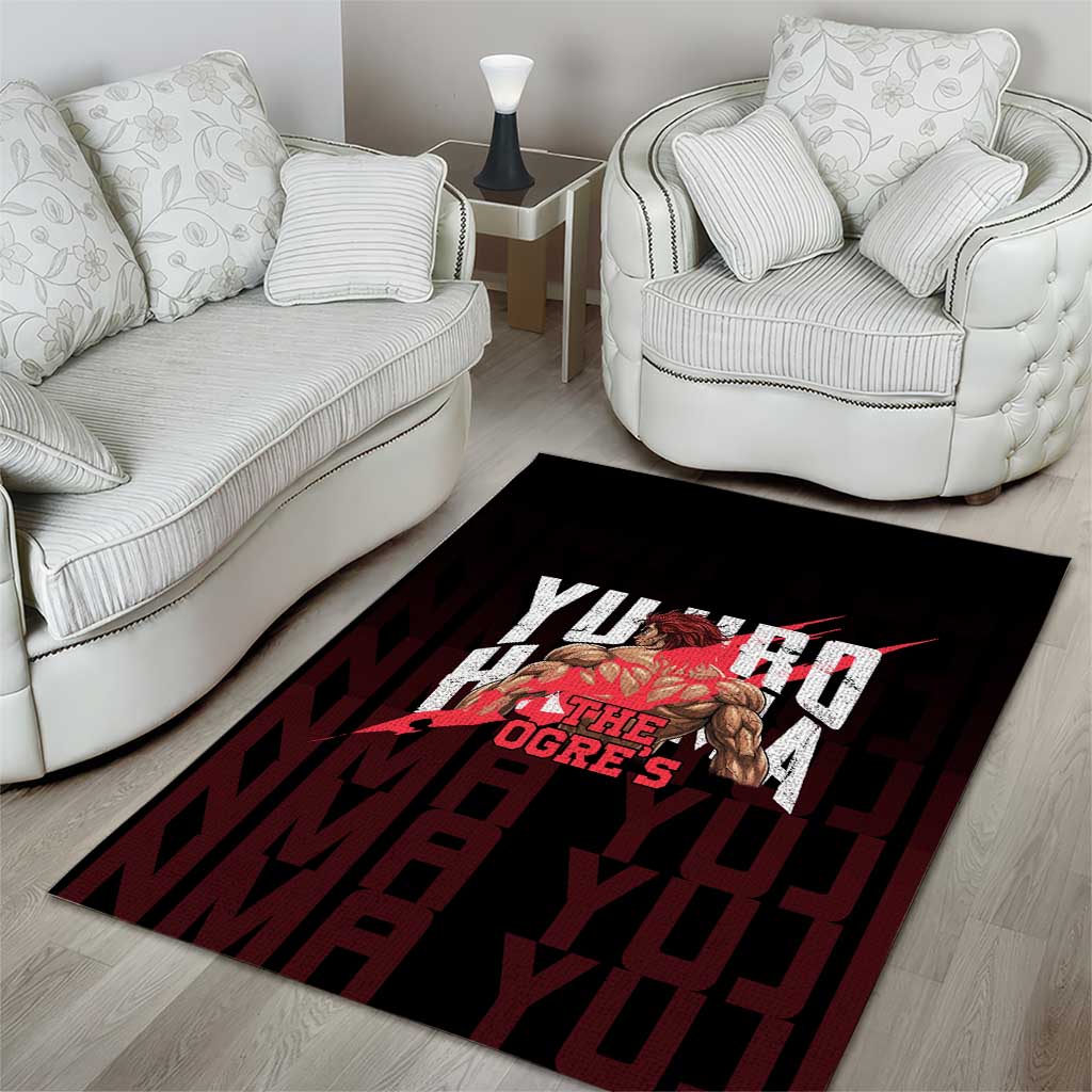 Yujiro Hanma The Ogre Baki Series Gym Theme Area Rug with Muscular Back Design and Bold Typography - The Mazicc