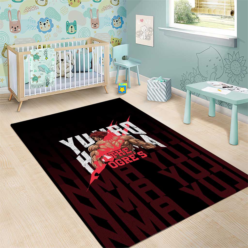 Yujiro Hanma The Ogre Baki Series Gym Theme Area Rug with Muscular Back Design and Bold Typography - The Mazicc