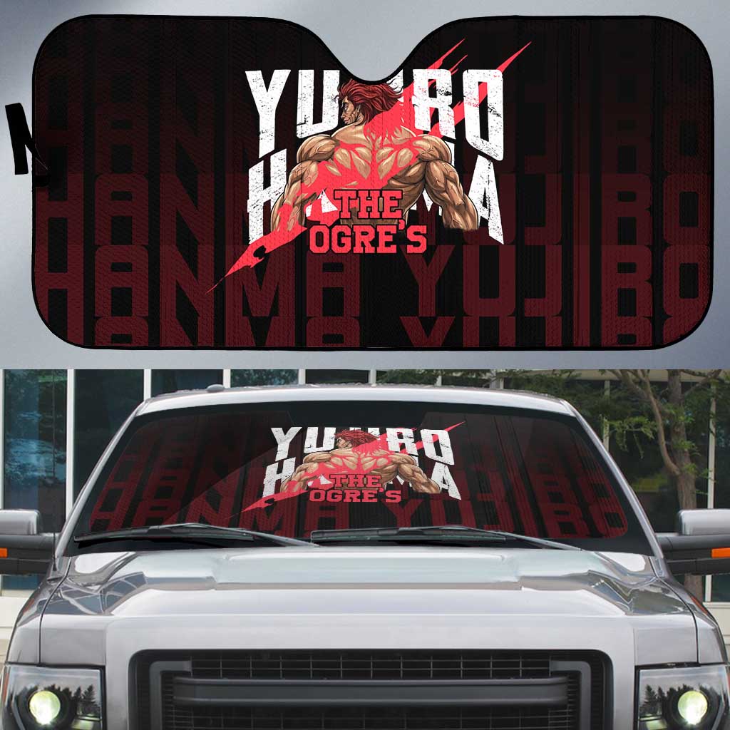 Yujiro Hanma The Ogre Baki Series Gym Theme Auto Sun Shade with Muscular Back Design and Bold Typography - The Mazicc