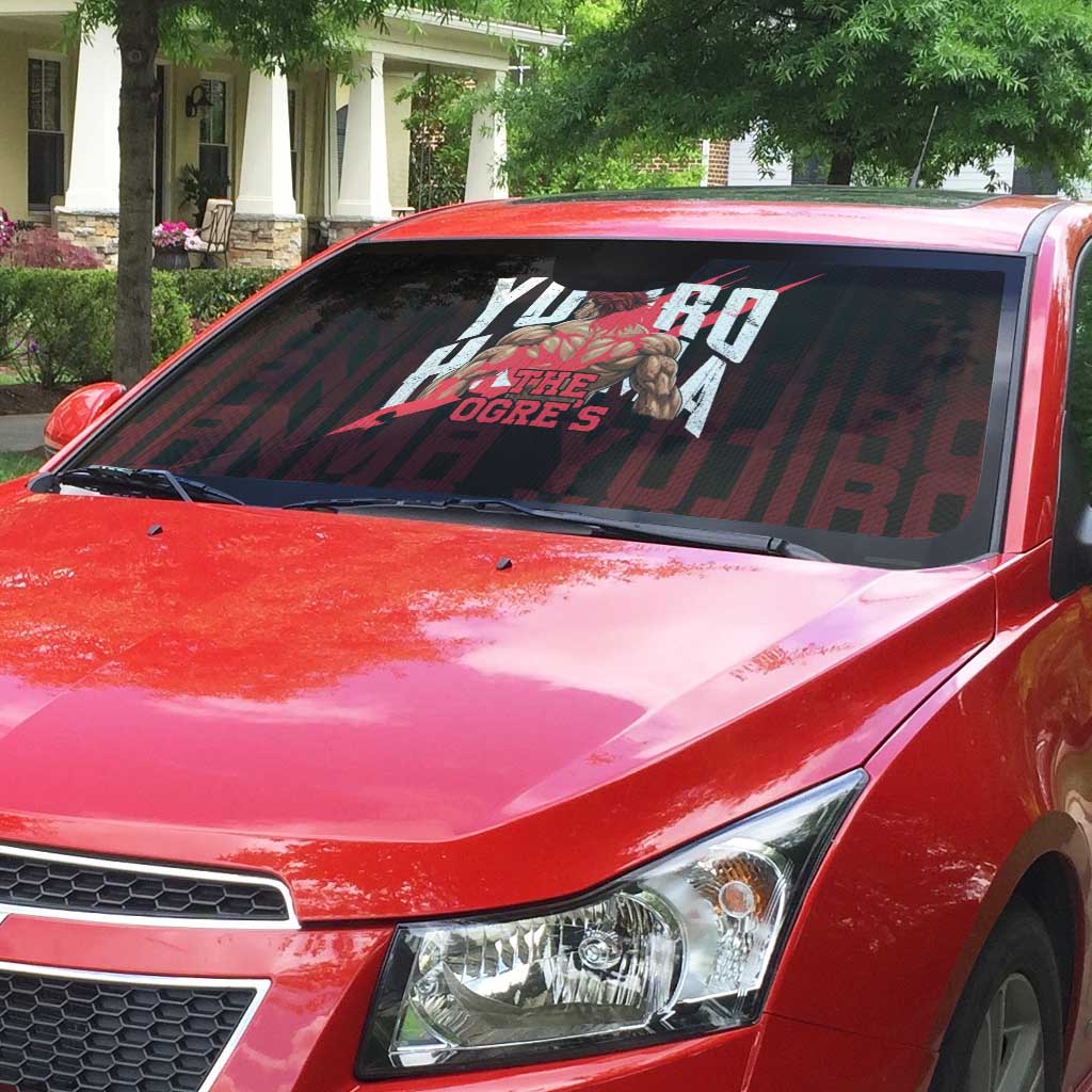 Yujiro Hanma The Ogre Baki Series Gym Theme Auto Sun Shade with Muscular Back Design and Bold Typography - The Mazicc