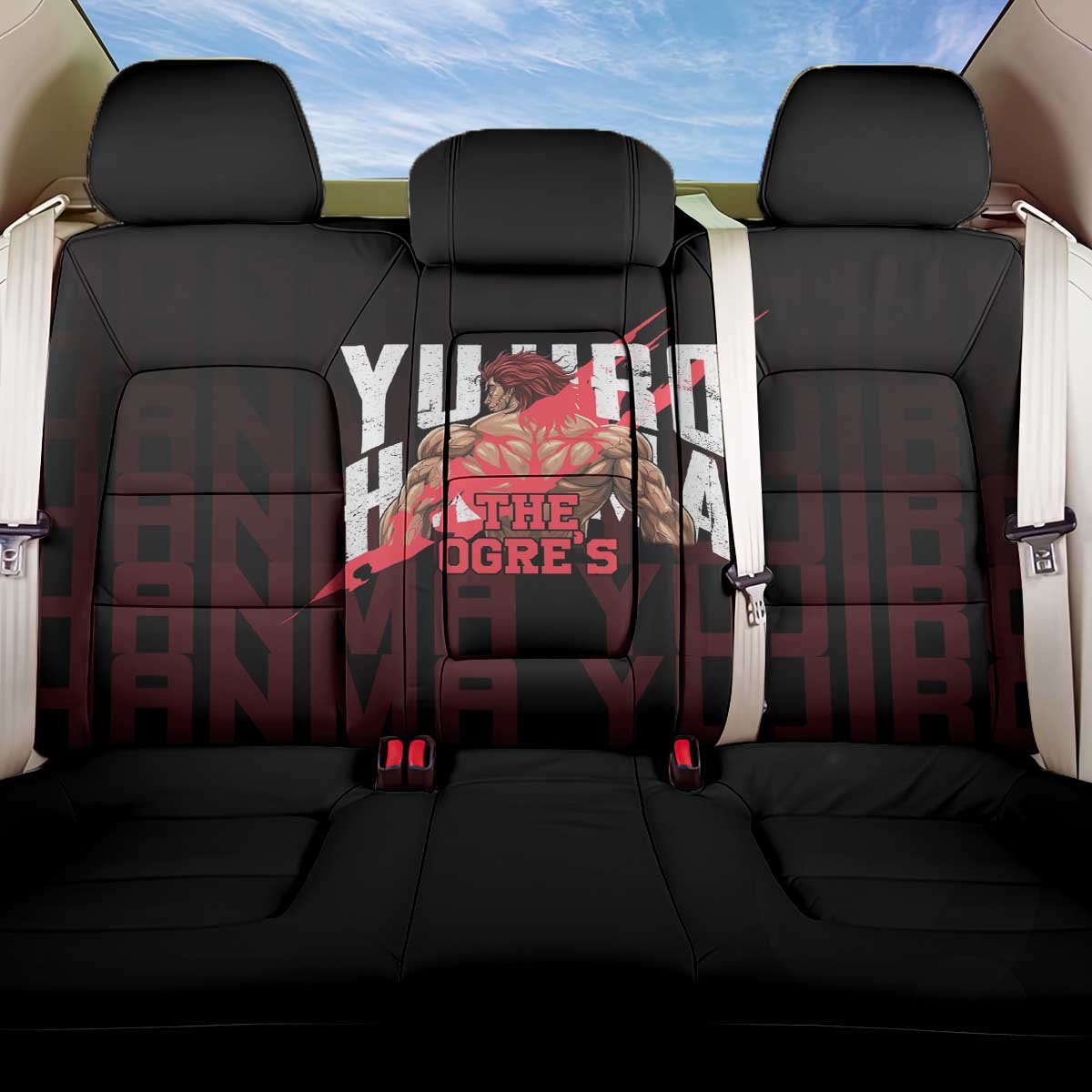 Yujiro Hanma The Ogre Baki Series Gym Theme Back Car Seat Cover with Muscular Back Design and Bold Typography - The Mazicc