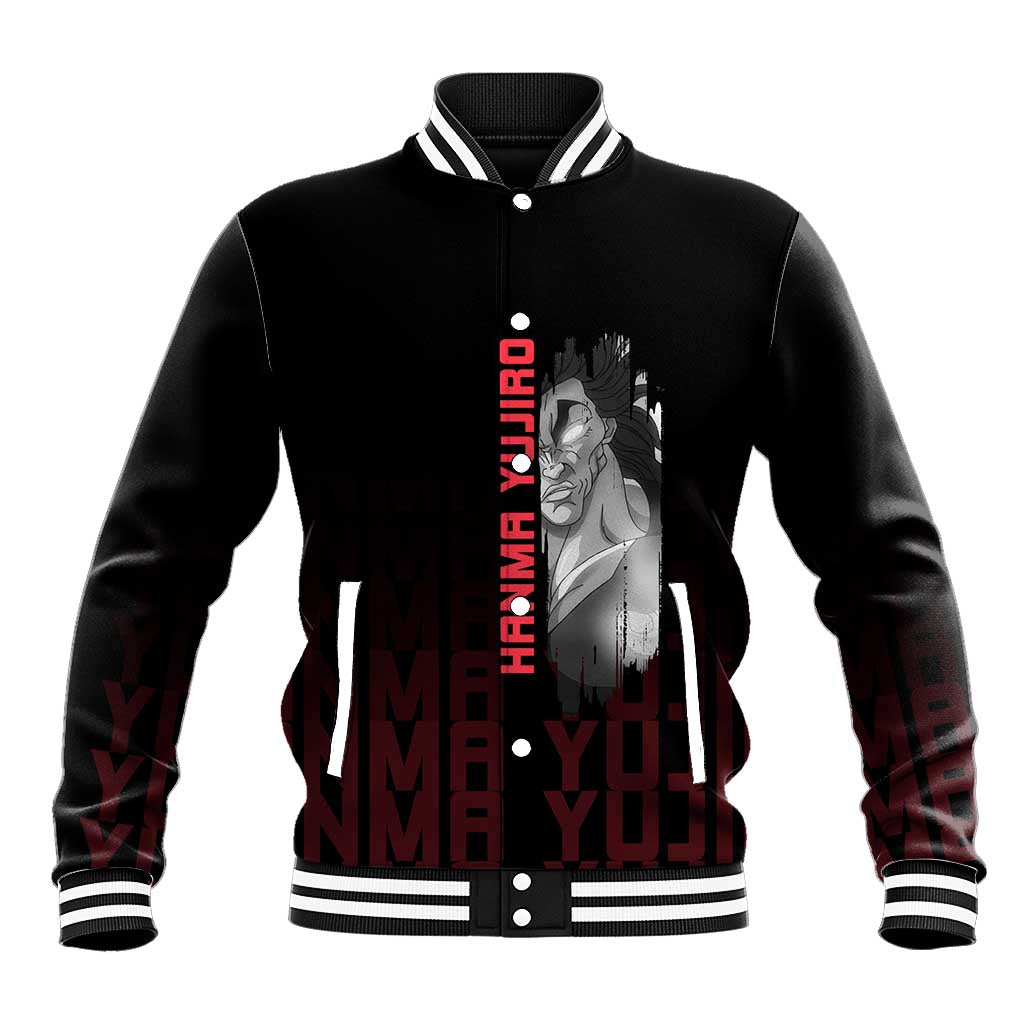 Yujiro Hanma The Ogre Baki Series Gym Theme Baseball Jacket with Muscular Back Design and Bold Typography - The Mazicc