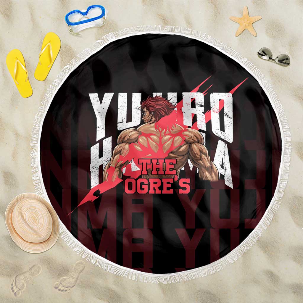 Yujiro Hanma The Ogre Baki Series Gym Theme Beach Blanket with Muscular Back Design and Bold Typography - The Mazicc