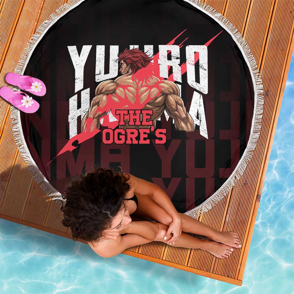 Yujiro Hanma The Ogre Baki Series Gym Theme Beach Blanket with Muscular Back Design and Bold Typography - The Mazicc
