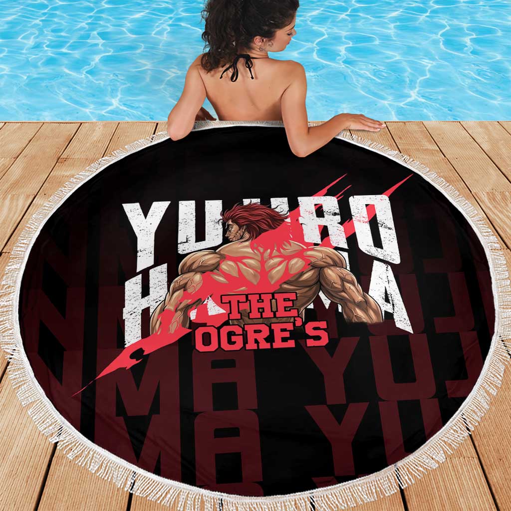 Yujiro Hanma The Ogre Baki Series Gym Theme Beach Blanket with Muscular Back Design and Bold Typography - The Mazicc