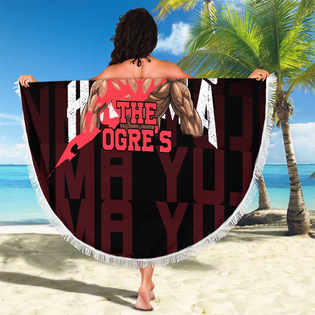 Yujiro Hanma The Ogre Baki Series Gym Theme Beach Blanket with Muscular Back Design and Bold Typography - The Mazicc