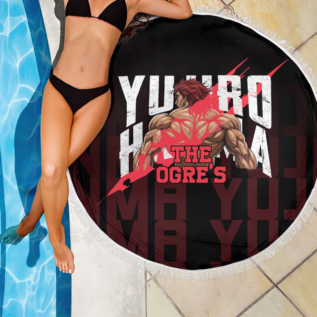 Yujiro Hanma The Ogre Baki Series Gym Theme Beach Blanket with Muscular Back Design and Bold Typography - The Mazicc