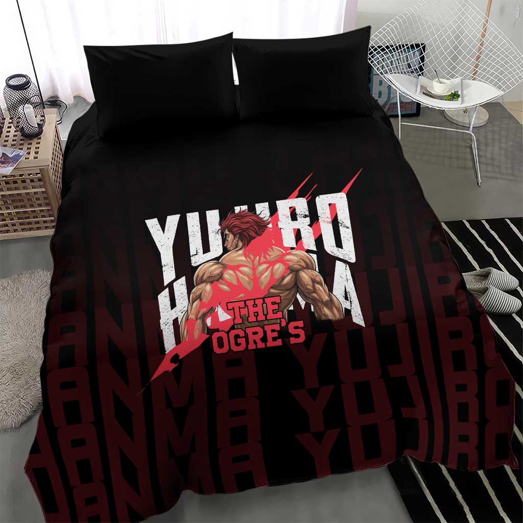 Yujiro Hanma The Ogre Baki Series Gym Theme Bedding Set with Muscular Back Design and Bold Typography - The Mazicc