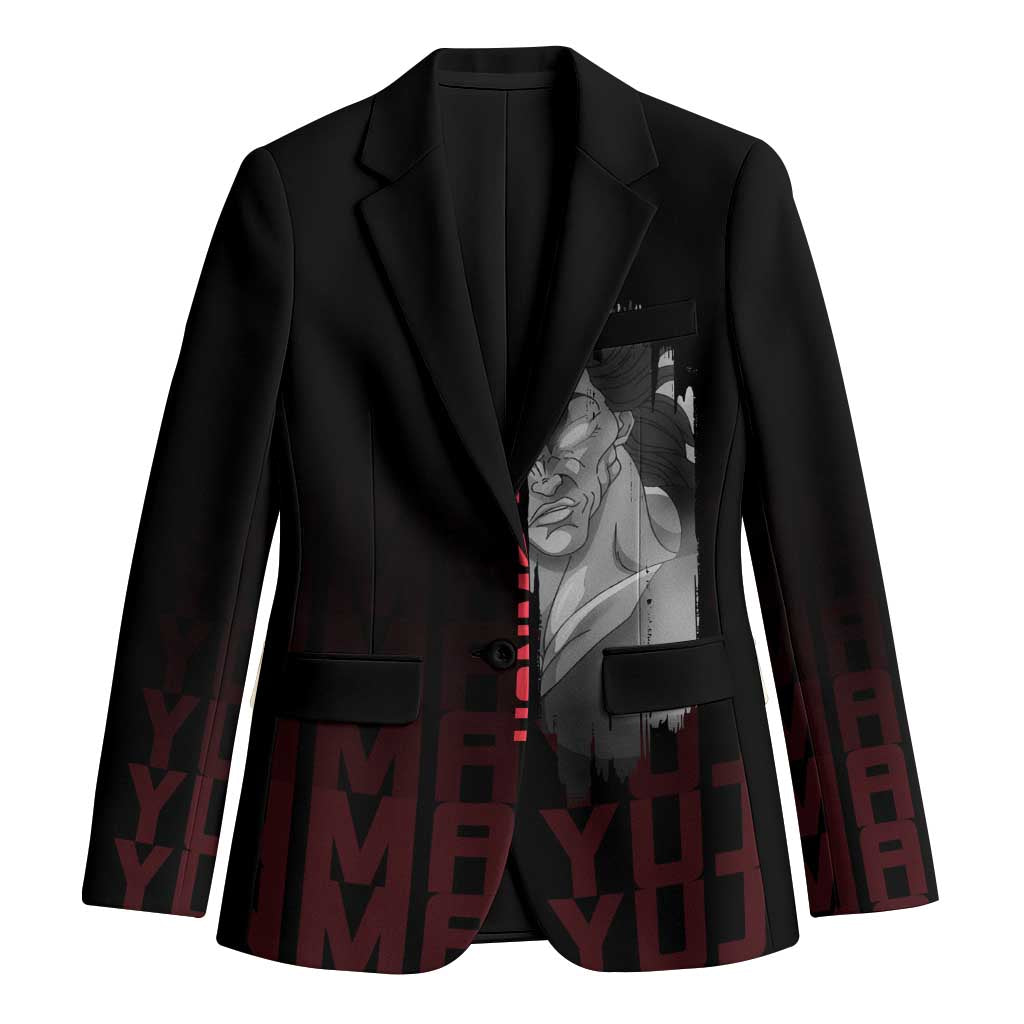 Yujiro Hanma The Ogre Baki Series Gym Theme Blazer with Muscular Back Design and Bold Typography - The Mazicc