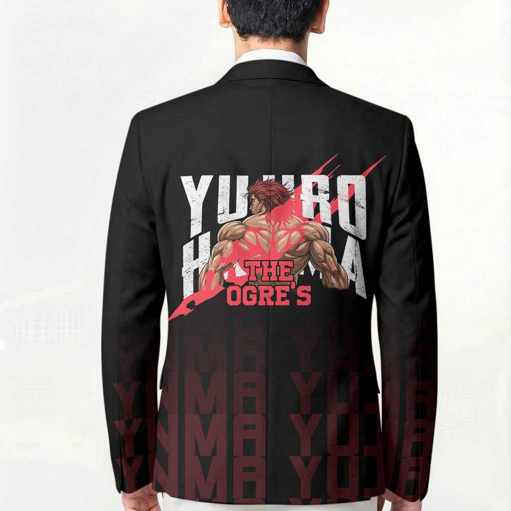 Yujiro Hanma The Ogre Baki Series Gym Theme Blazer with Muscular Back Design and Bold Typography - The Mazicc