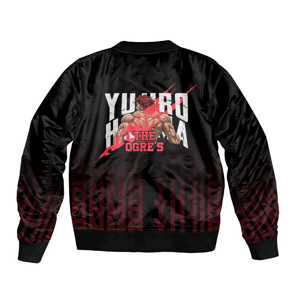 Yujiro Hanma The Ogre Baki Series Gym Theme Bomber Jacket with Muscular Back Design and Bold Typography - The Mazicc