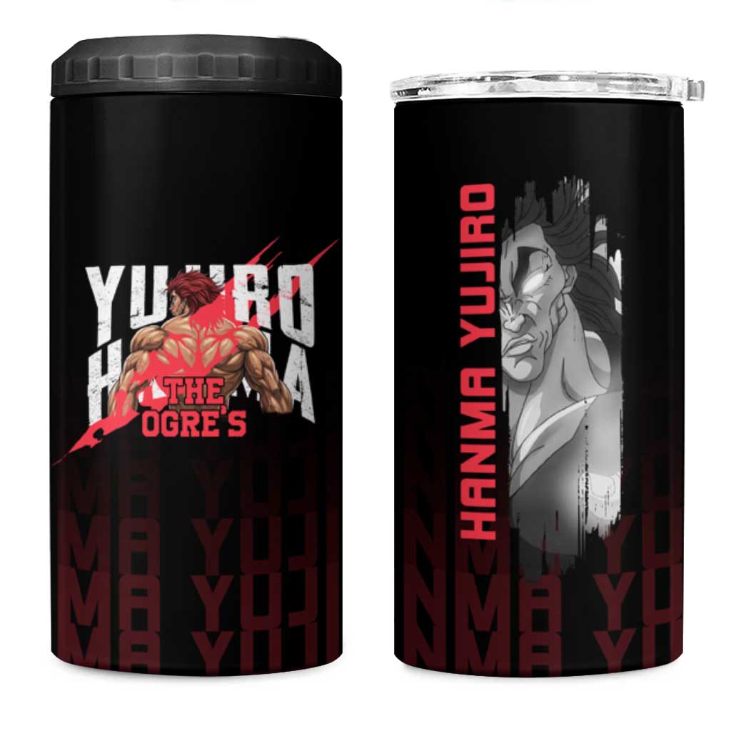 Yujiro Hanma The Ogre Baki Series Gym Theme 4 in 1 Can Cooler Tumbler with Muscular Back Design and Bold Typography - The Mazicc