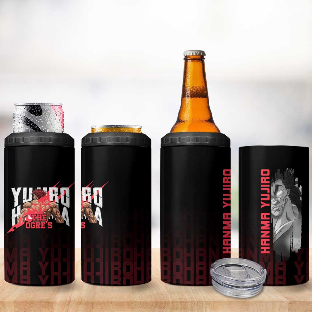 Yujiro Hanma The Ogre Baki Series Gym Theme 4 in 1 Can Cooler Tumbler with Muscular Back Design and Bold Typography - The Mazicc