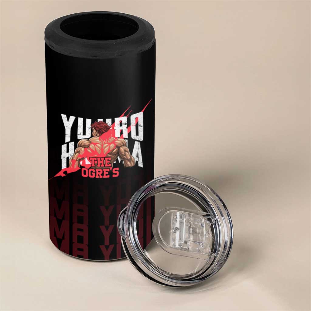 Yujiro Hanma The Ogre Baki Series Gym Theme 4 in 1 Can Cooler Tumbler with Muscular Back Design and Bold Typography - The Mazicc
