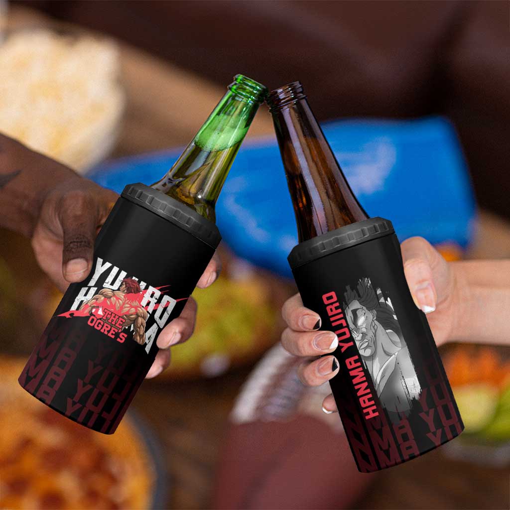 Yujiro Hanma The Ogre Baki Series Gym Theme 4 in 1 Can Cooler Tumbler with Muscular Back Design and Bold Typography - The Mazicc