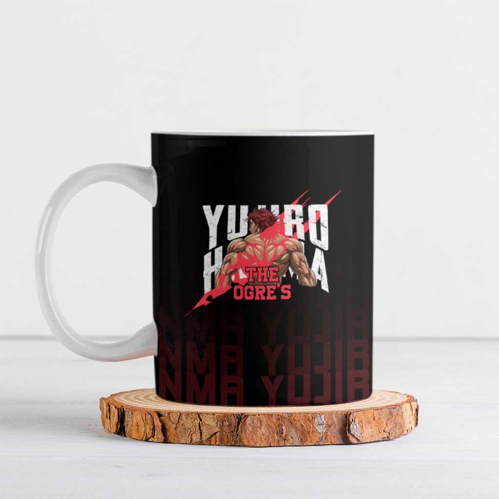Yujiro Hanma The Ogre Baki Series Gym Theme Ceramic Mug with Muscular Back Design and Bold Typography - The Mazicc