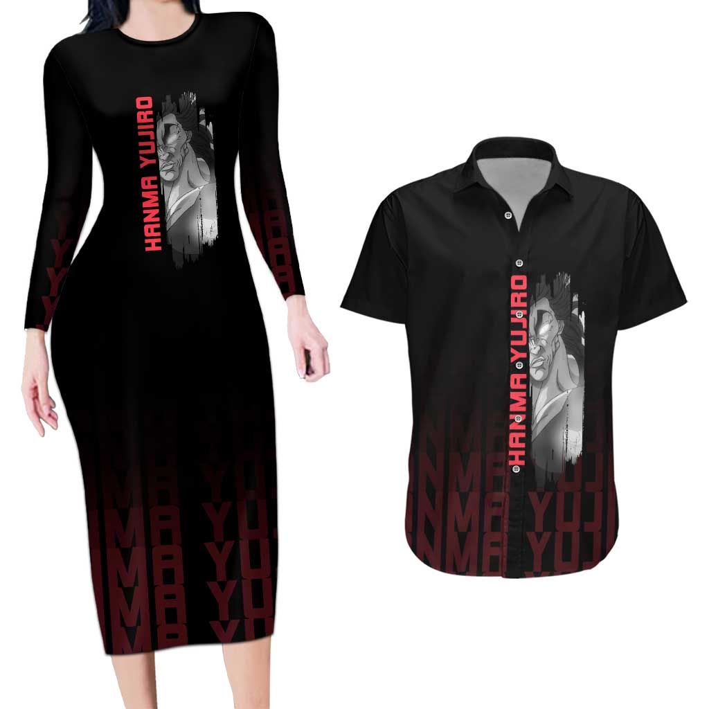 Yujiro Hanma The Ogre Baki Series Gym Theme Couples Matching Long Sleeve Bodycon Dress and Hawaiian Shirt with Muscular Back Design and Bold Typography - The Mazicc