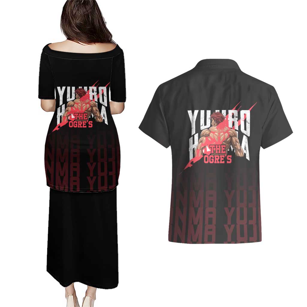 Yujiro Hanma The Ogre Baki Series Gym Theme Couples Matching Puletasi and Hawaiian Shirt with Muscular Back Design and Bold Typography - The Mazicc