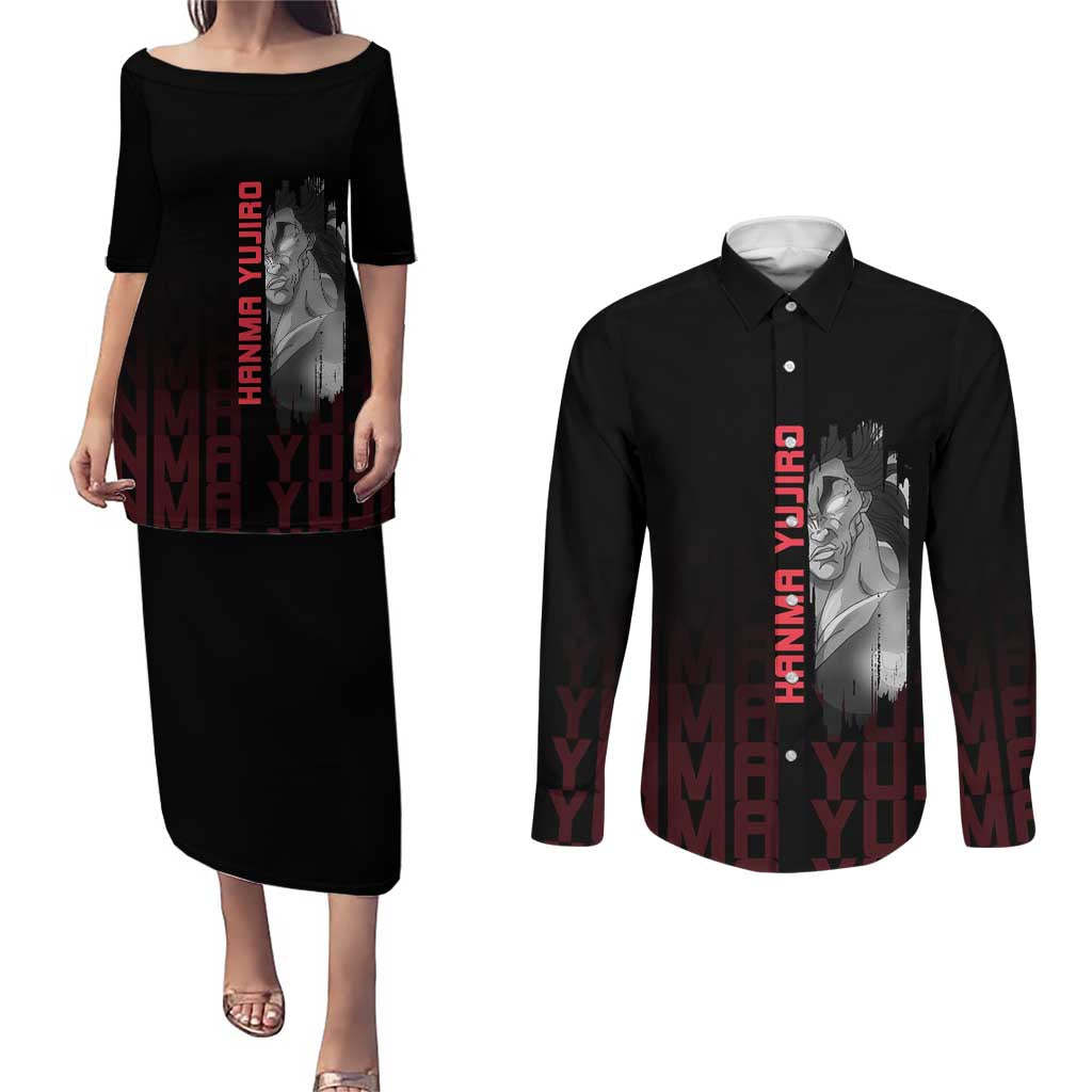 Yujiro Hanma The Ogre Baki Series Gym Theme Couples Matching Puletasi and Long Sleeve Button Shirt with Muscular Back Design and Bold Typography - The Mazicc