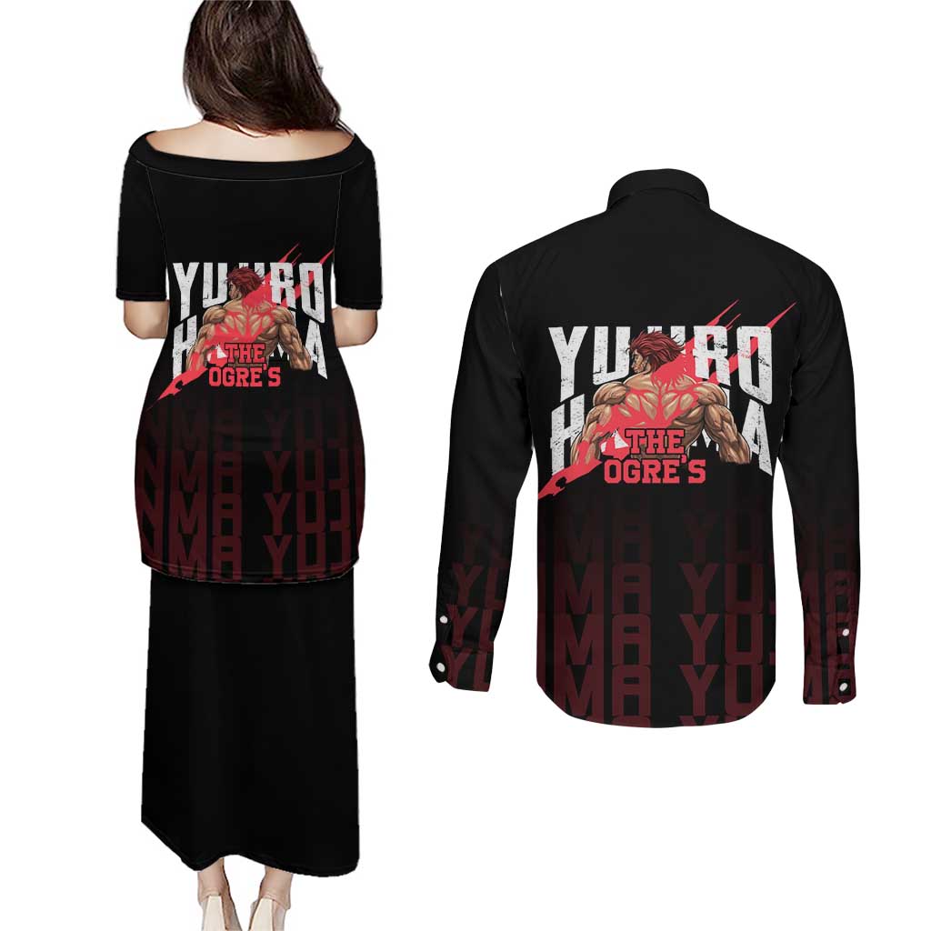 Yujiro Hanma The Ogre Baki Series Gym Theme Couples Matching Puletasi and Long Sleeve Button Shirt with Muscular Back Design and Bold Typography - The Mazicc