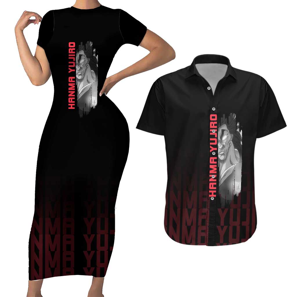 Yujiro Hanma The Ogre Baki Series Gym Theme Couples Matching Short Sleeve Bodycon Dress and Hawaiian Shirt with Muscular Back Design and Bold Typography - The Mazicc
