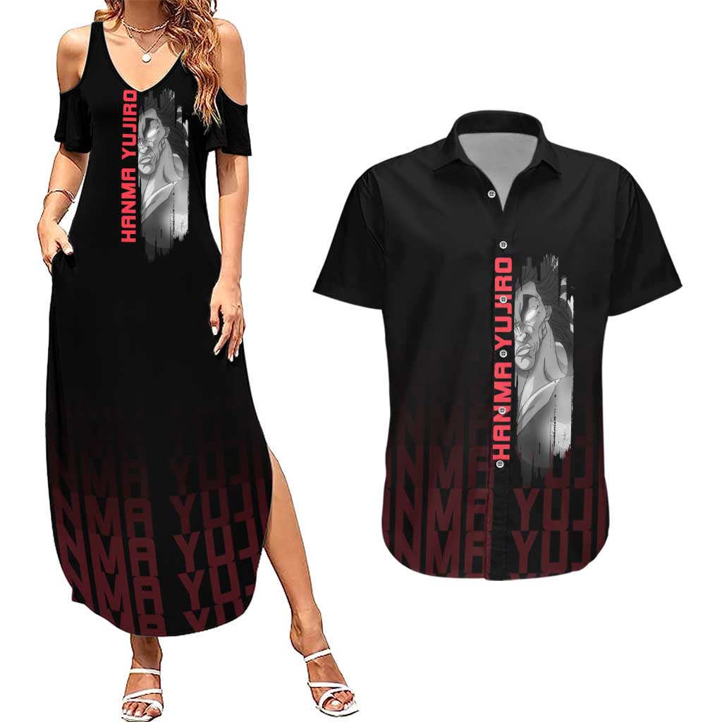 Yujiro Hanma The Ogre Baki Series Gym Theme Couples Matching Summer Maxi Dress and Hawaiian Shirt with Muscular Back Design and Bold Typography - The Mazicc