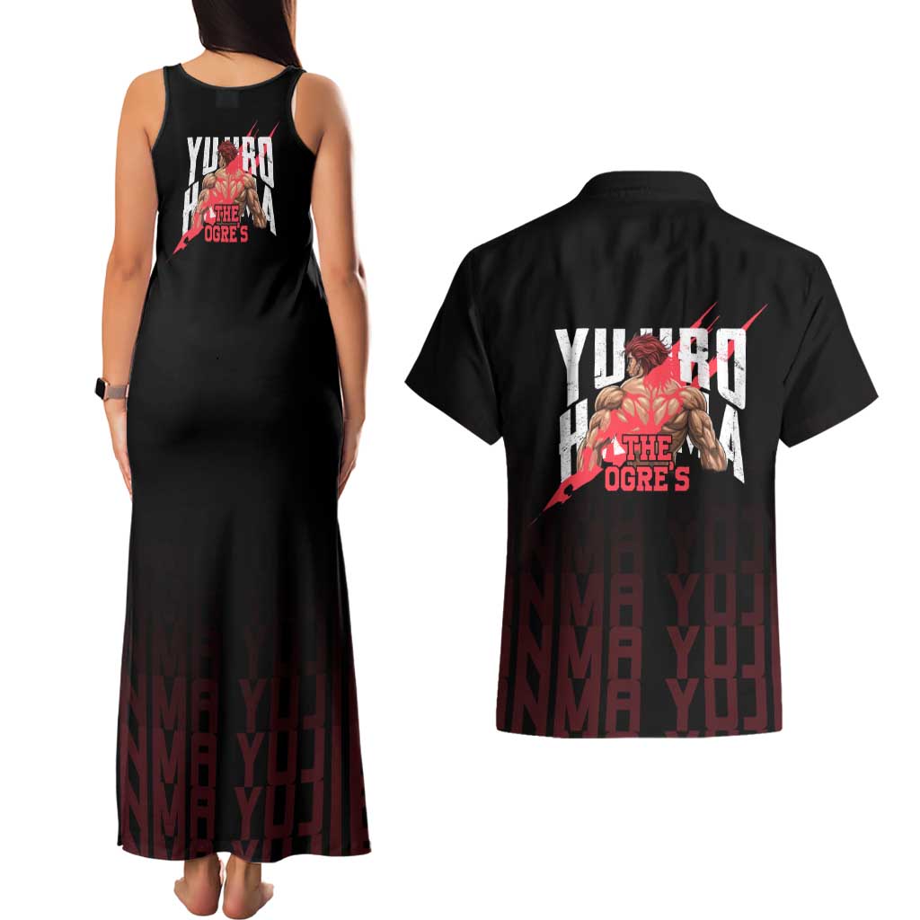 Yujiro Hanma The Ogre Baki Series Gym Theme Couples Matching Tank Maxi Dress and Hawaiian Shirt with Muscular Back Design and Bold Typography - The Mazicc