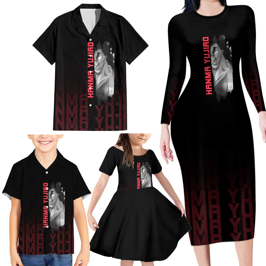 Yujiro Hanma The Ogre Baki Series Gym Theme Family Matching Long Sleeve Bodycon Dress and Hawaiian Shirt with Muscular Back Design and Bold Typography