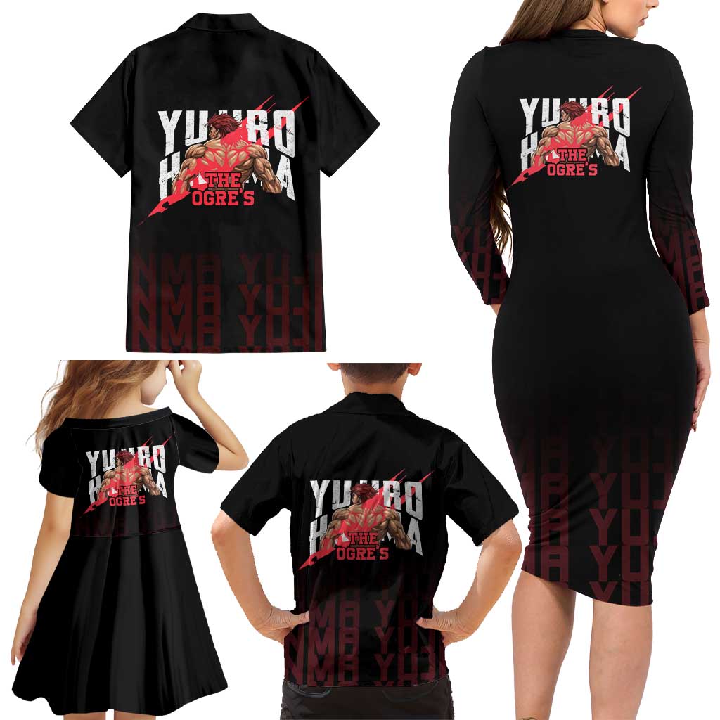 Yujiro Hanma The Ogre Baki Series Gym Theme Family Matching Long Sleeve Bodycon Dress and Hawaiian Shirt with Muscular Back Design and Bold Typography