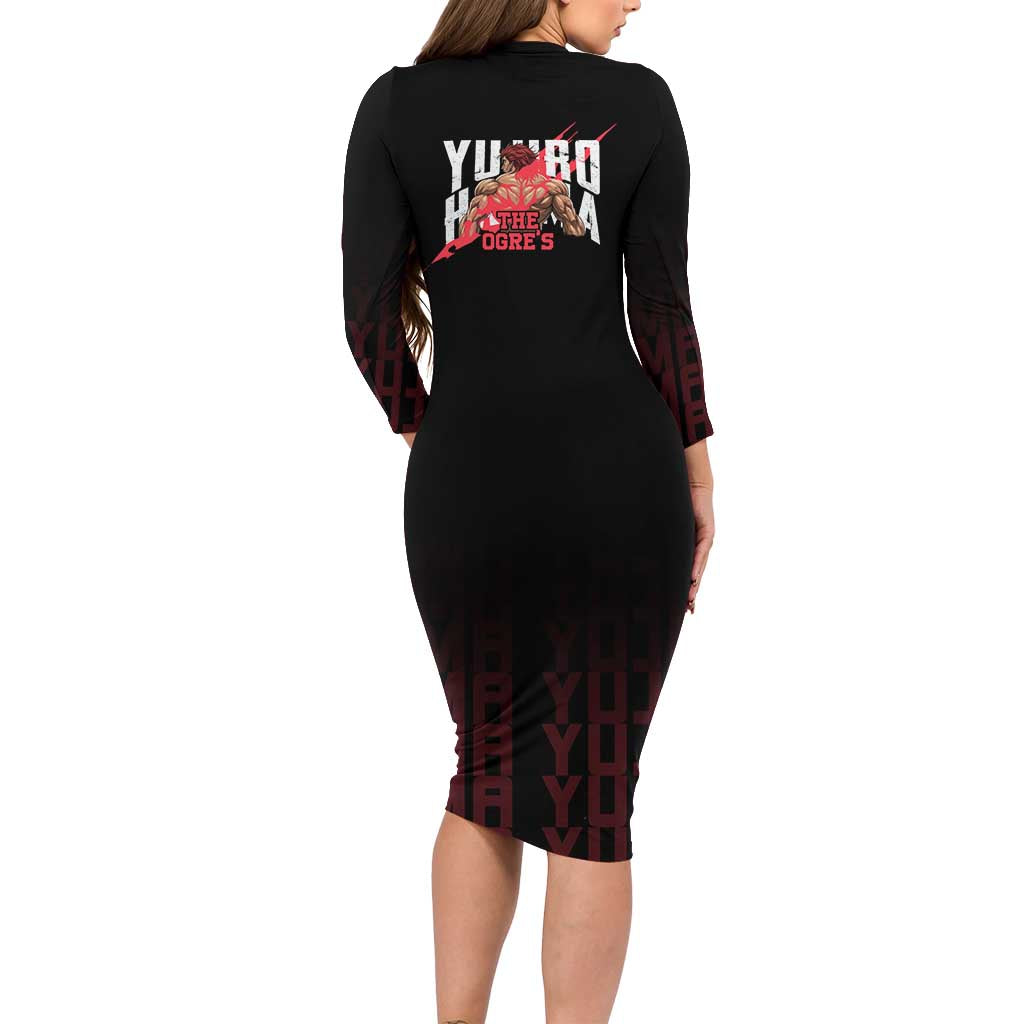 Yujiro Hanma The Ogre Baki Series Gym Theme Family Matching Long Sleeve Bodycon Dress and Hawaiian Shirt with Muscular Back Design and Bold Typography