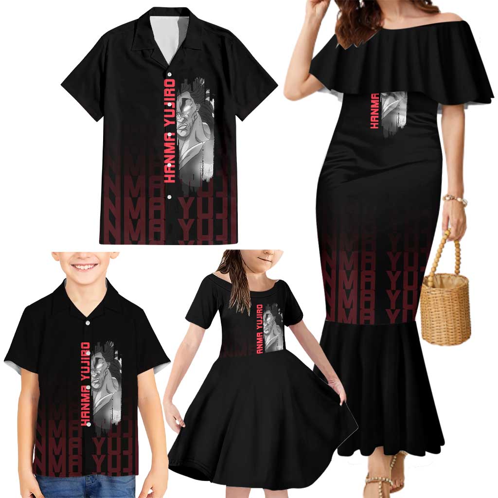 Yujiro Hanma The Ogre Baki Series Gym Theme Family Matching Mermaid Dress and Hawaiian Shirt with Muscular Back Design and Bold Typography