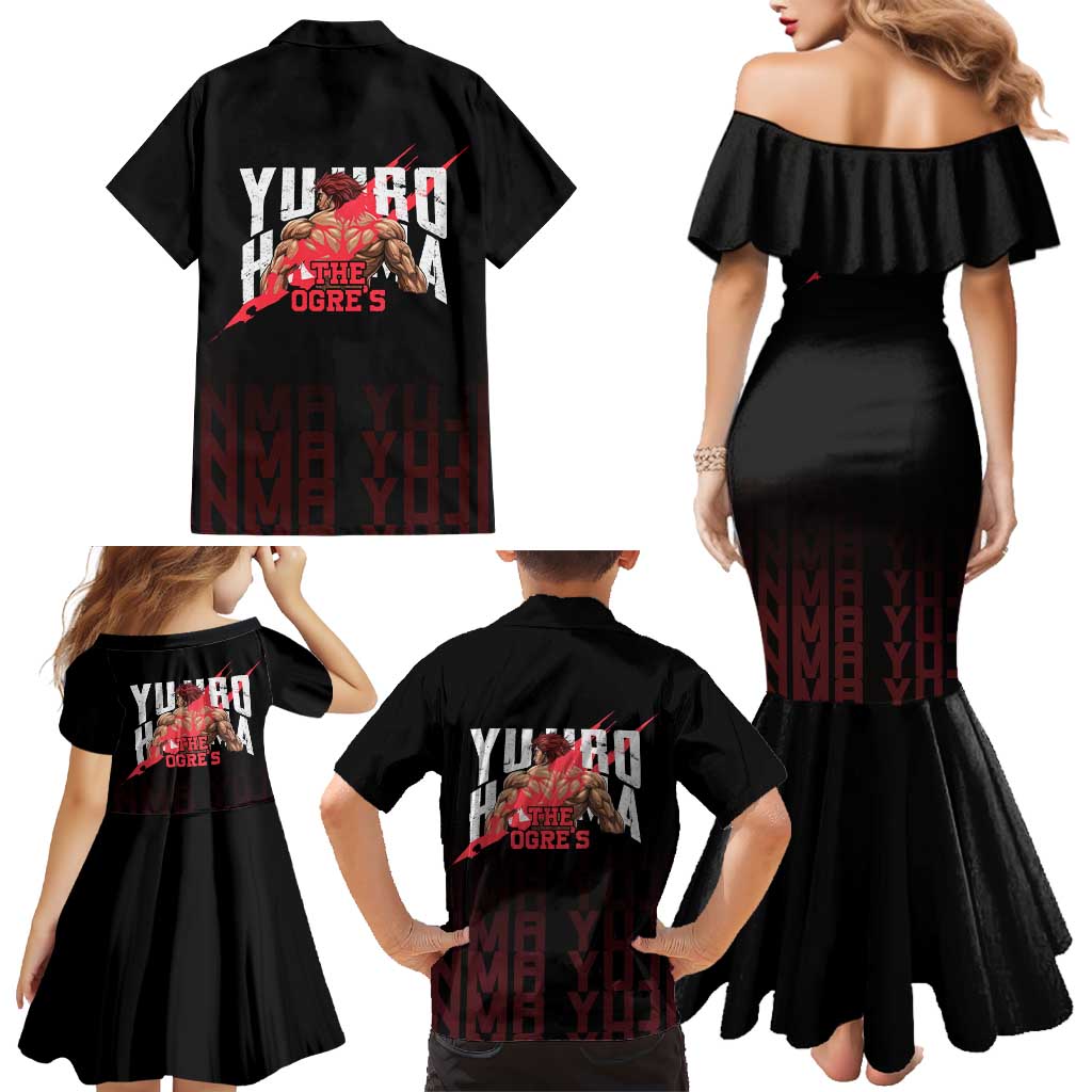 Yujiro Hanma The Ogre Baki Series Gym Theme Family Matching Mermaid Dress and Hawaiian Shirt with Muscular Back Design and Bold Typography