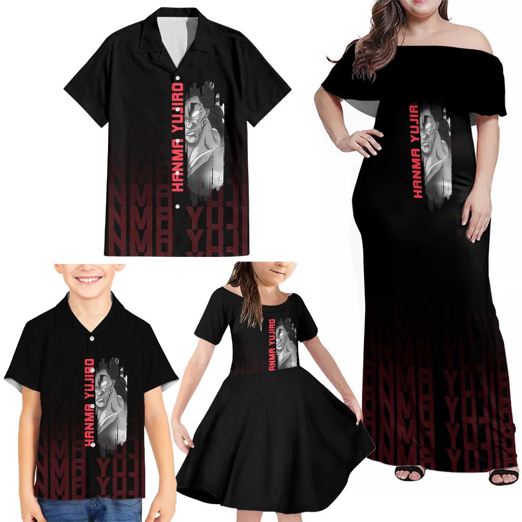 Yujiro Hanma The Ogre Baki Series Gym Theme Family Matching Off Shoulder Maxi Dress and Hawaiian Shirt with Muscular Back Design and Bold Typography