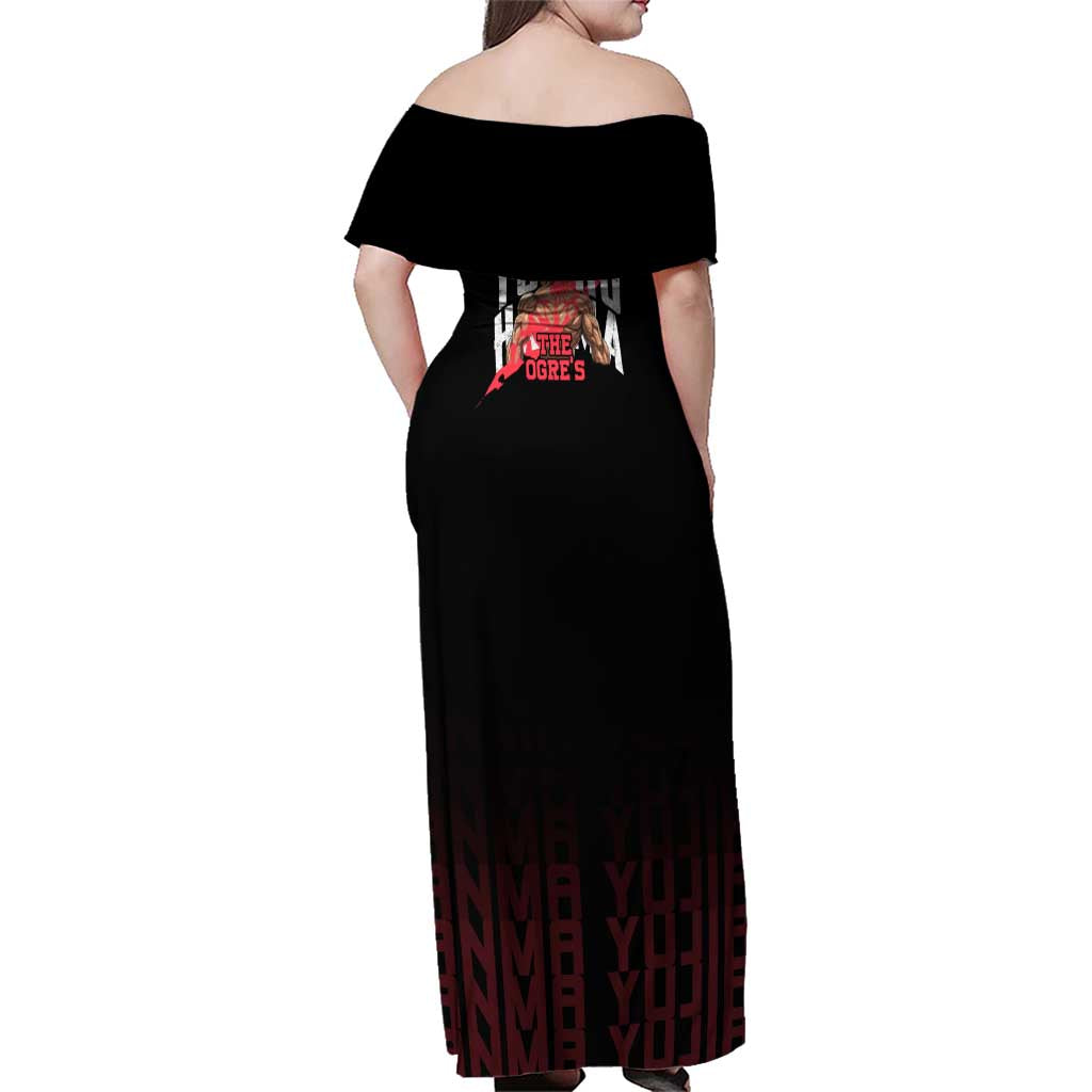 Yujiro Hanma The Ogre Baki Series Gym Theme Family Matching Off Shoulder Maxi Dress and Hawaiian Shirt with Muscular Back Design and Bold Typography