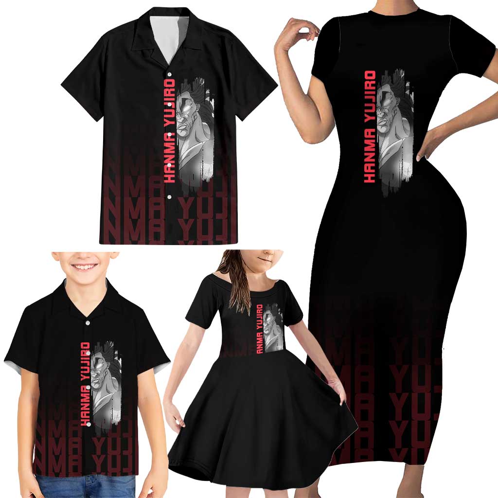 Yujiro Hanma The Ogre Baki Series Gym Theme Family Matching Short Sleeve Bodycon Dress and Hawaiian Shirt with Muscular Back Design and Bold Typography