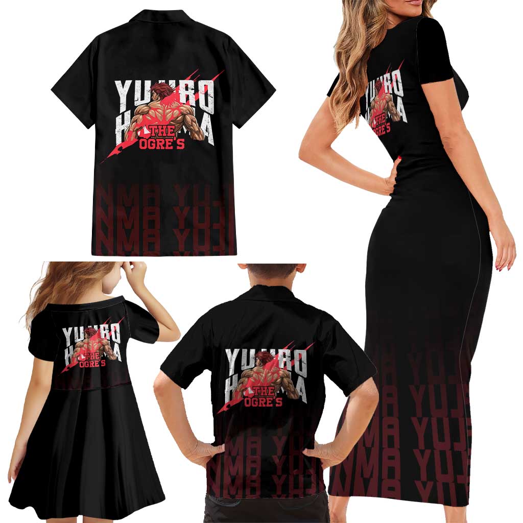 Yujiro Hanma The Ogre Baki Series Gym Theme Family Matching Short Sleeve Bodycon Dress and Hawaiian Shirt with Muscular Back Design and Bold Typography