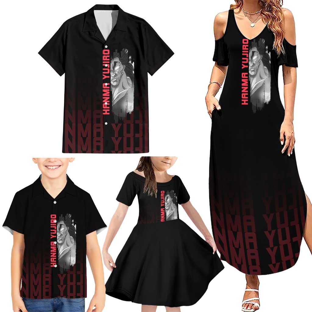 Yujiro Hanma The Ogre Baki Series Gym Theme Family Matching Summer Maxi Dress and Hawaiian Shirt with Muscular Back Design and Bold Typography