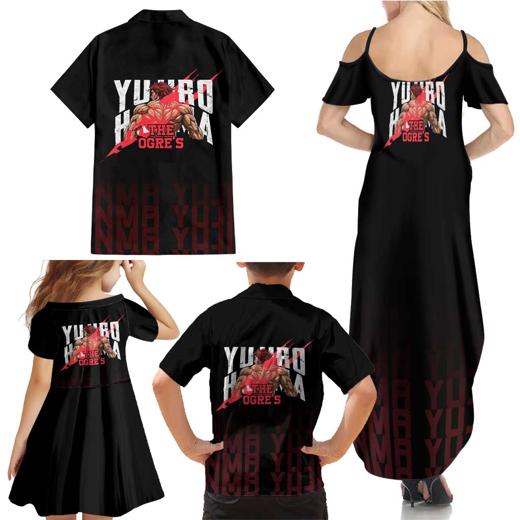 Yujiro Hanma The Ogre Baki Series Gym Theme Family Matching Summer Maxi Dress and Hawaiian Shirt with Muscular Back Design and Bold Typography