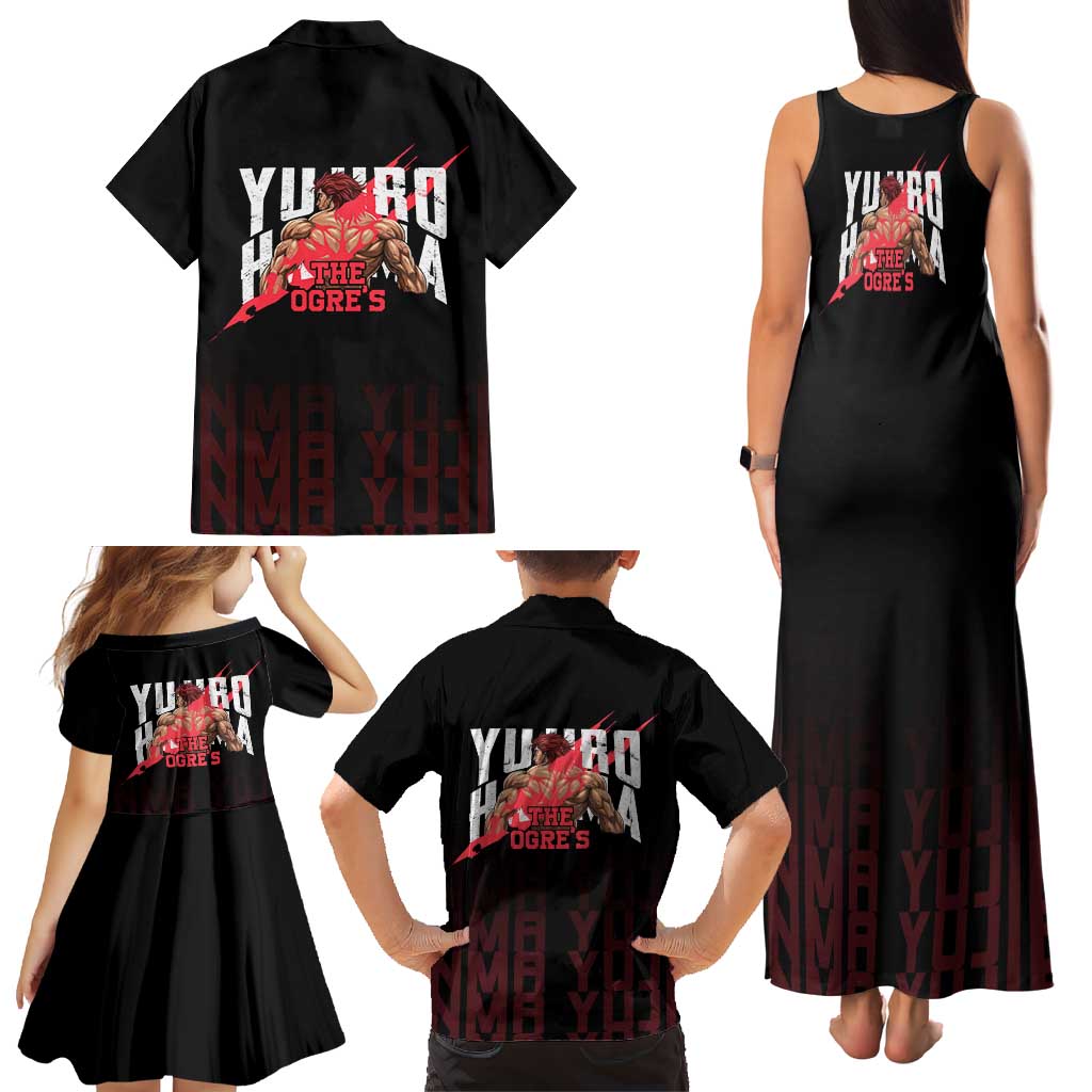 Yujiro Hanma The Ogre Baki Series Gym Theme Family Matching Tank Maxi Dress and Hawaiian Shirt with Muscular Back Design and Bold Typography