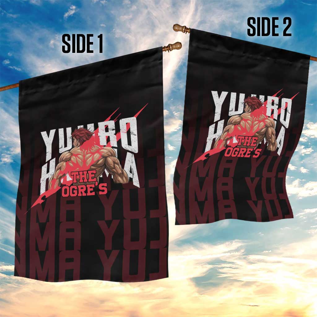 Yujiro Hanma The Ogre Baki Series Gym Theme Garden Flag with Muscular Back Design and Bold Typography - The Mazicc