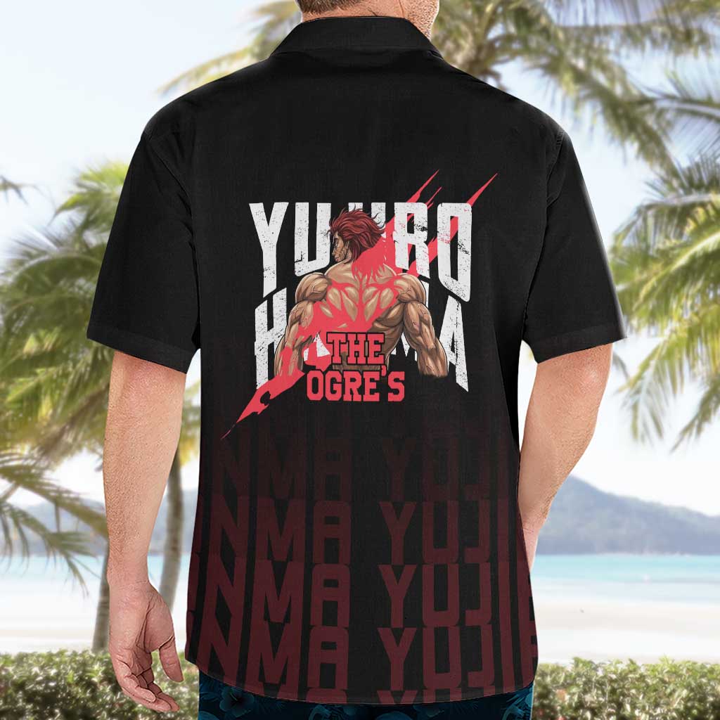 Yujiro Hanma The Ogre Baki Series Gym Theme Hawaiian Shirt with Muscular Back Design and Bold Typography - The Mazicc