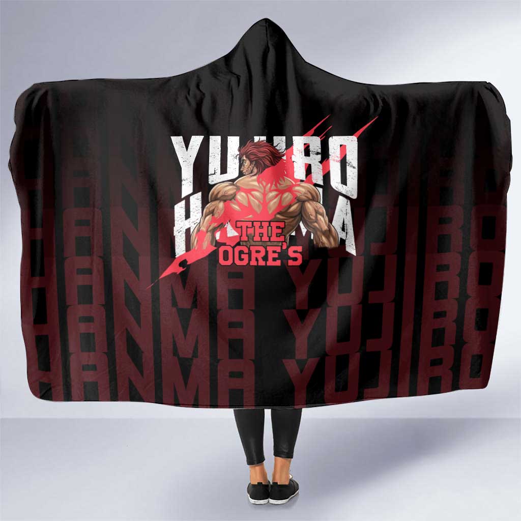 Yujiro Hanma The Ogre Baki Series Gym Theme Hooded Blanket with Muscular Back Design and Bold Typography - The Mazicc