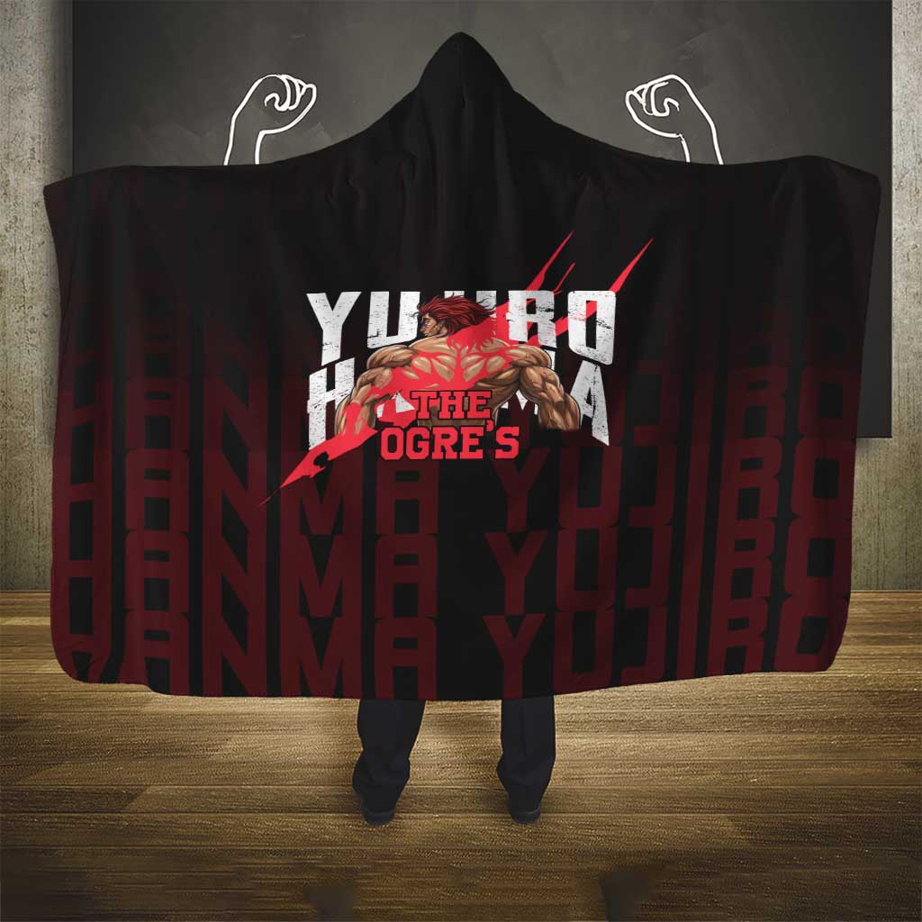 Yujiro Hanma The Ogre Baki Series Gym Theme Hooded Blanket with Muscular Back Design and Bold Typography - The Mazicc