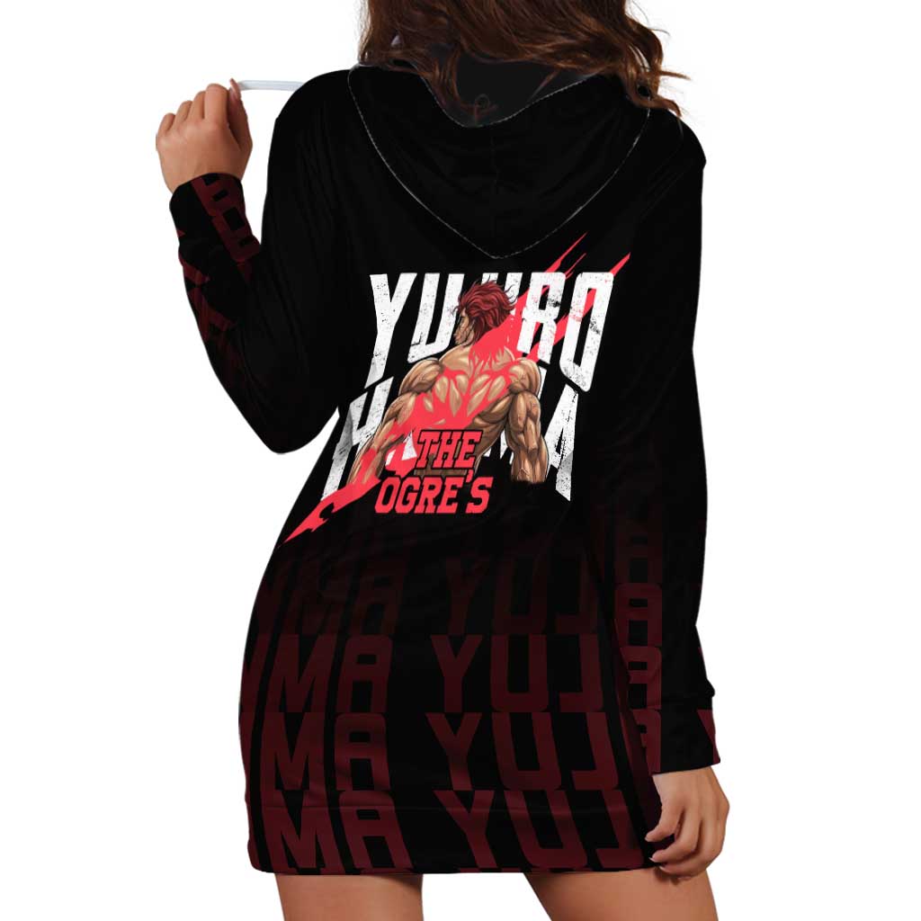 Yujiro Hanma The Ogre Baki Series Gym Theme Hoodie Dress with Muscular Back Design and Bold Typography - The Mazicc