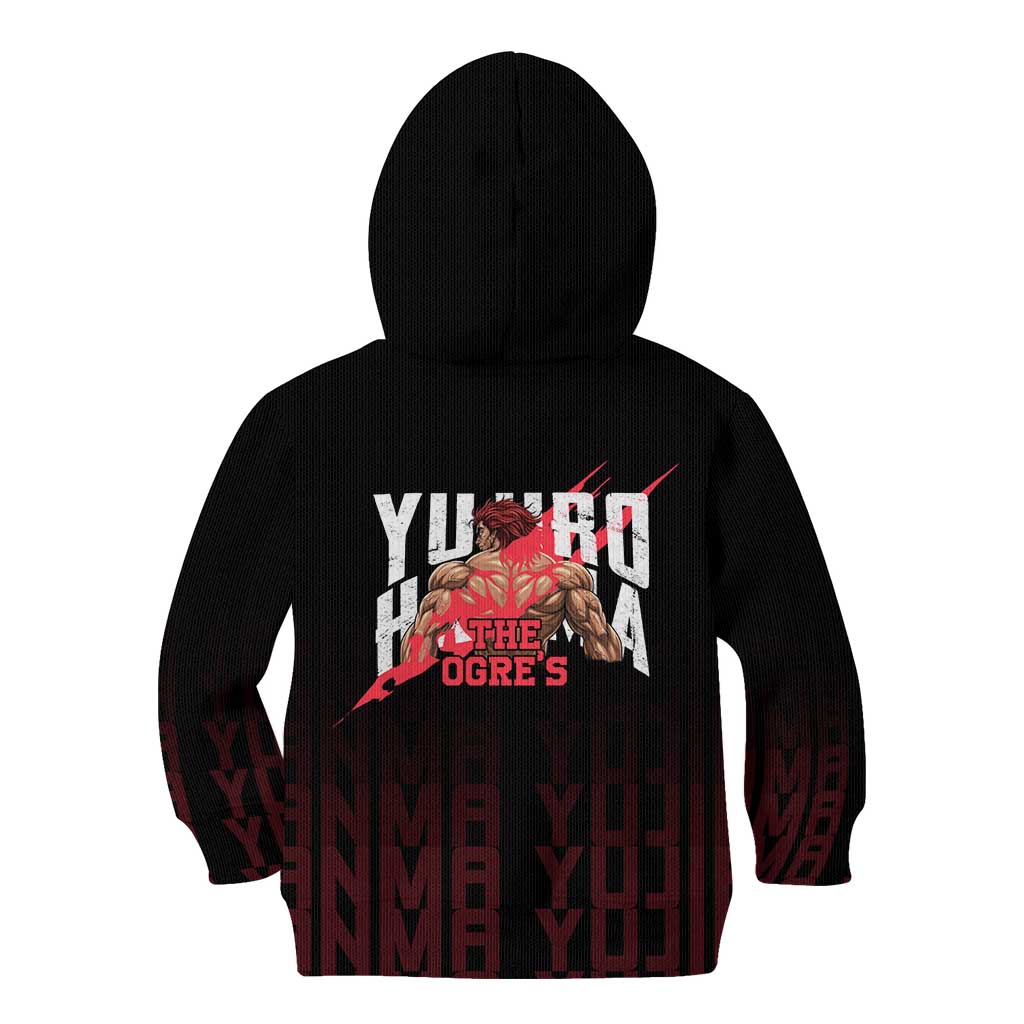 Yujiro Hanma The Ogre Baki Series Gym Theme Kid Hoodie with Muscular Back Design and Bold Typography - The Mazicc