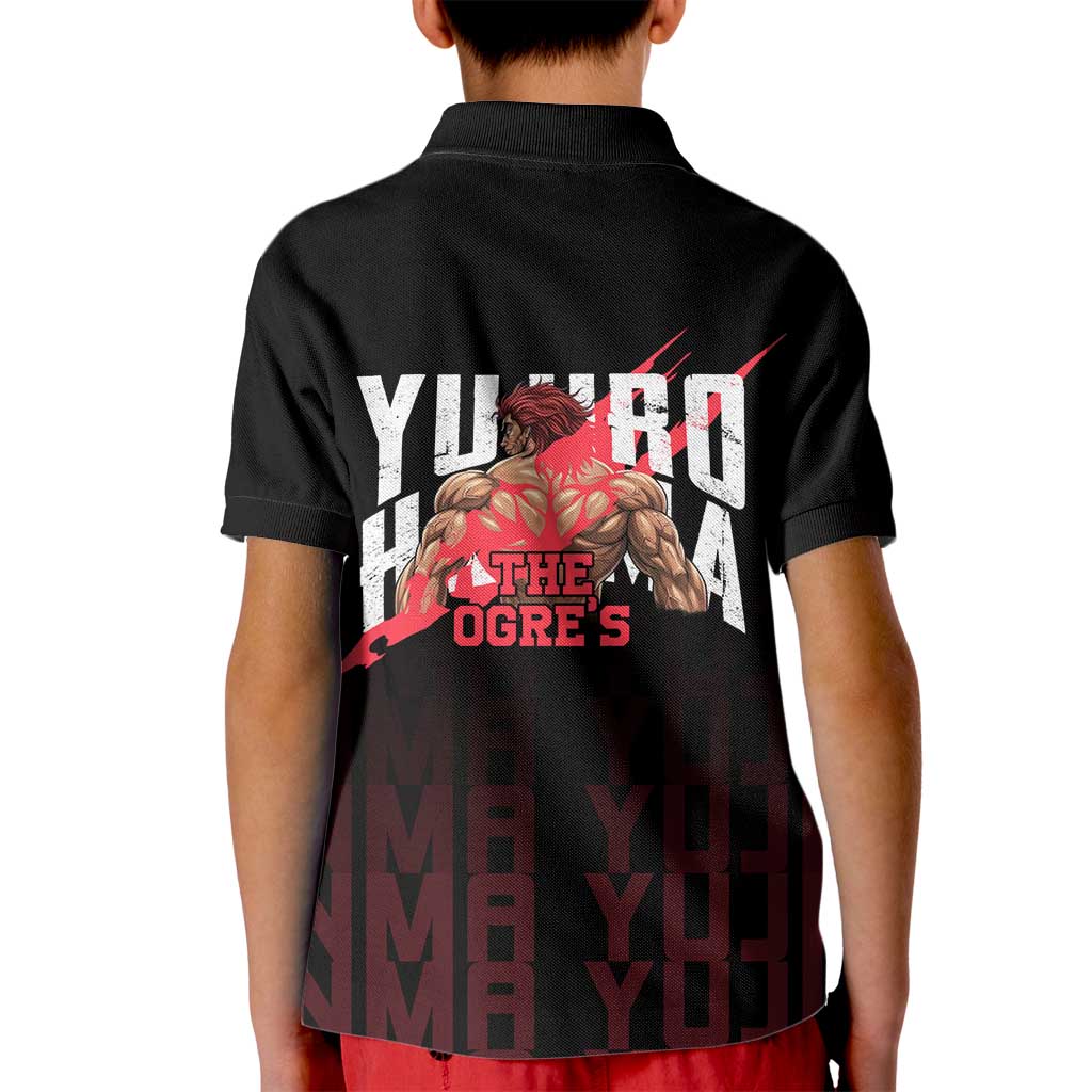 Yujiro Hanma The Ogre Baki Series Gym Theme Kid Polo Shirt with Muscular Back Design and Bold Typography - The Mazicc
