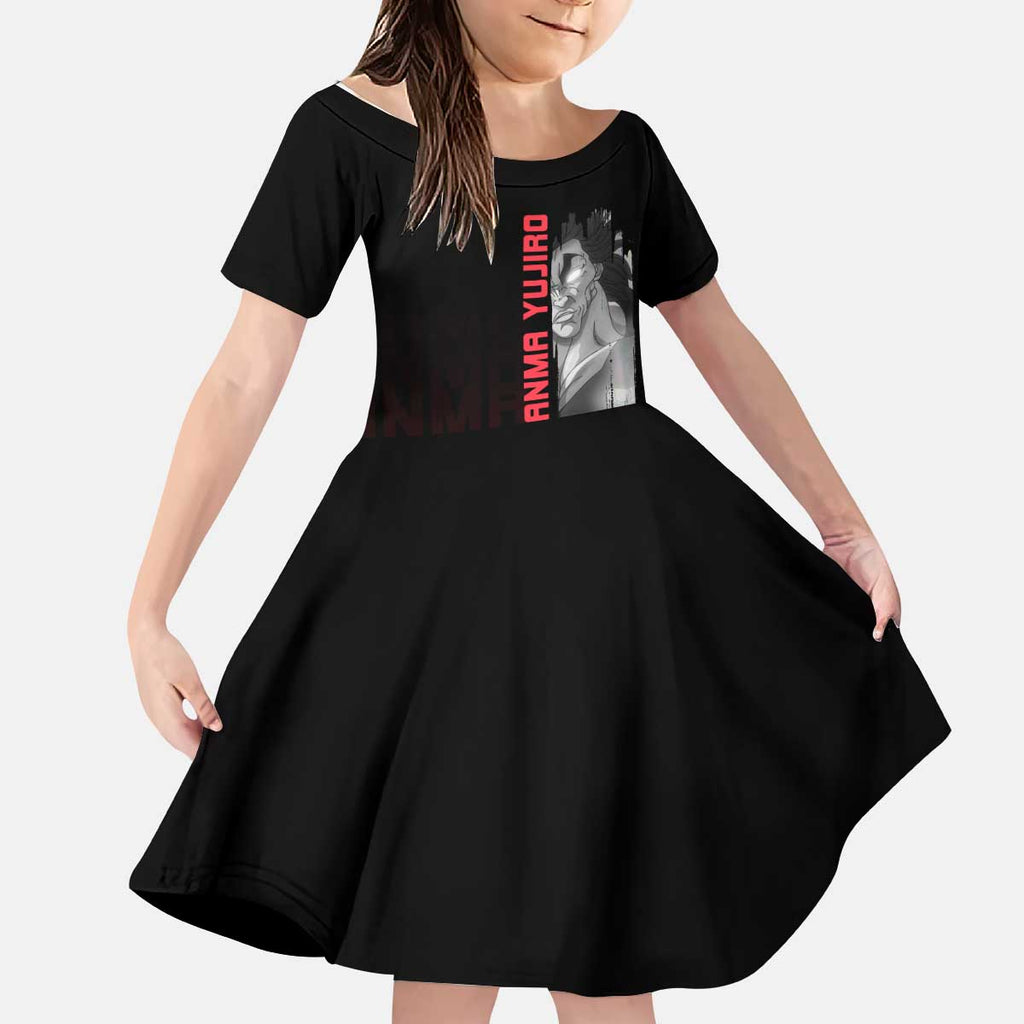 Yujiro Hanma The Ogre Baki Series Gym Theme Kid Short Sleeve Dress with Muscular Back Design and Bold Typography - The Mazicc