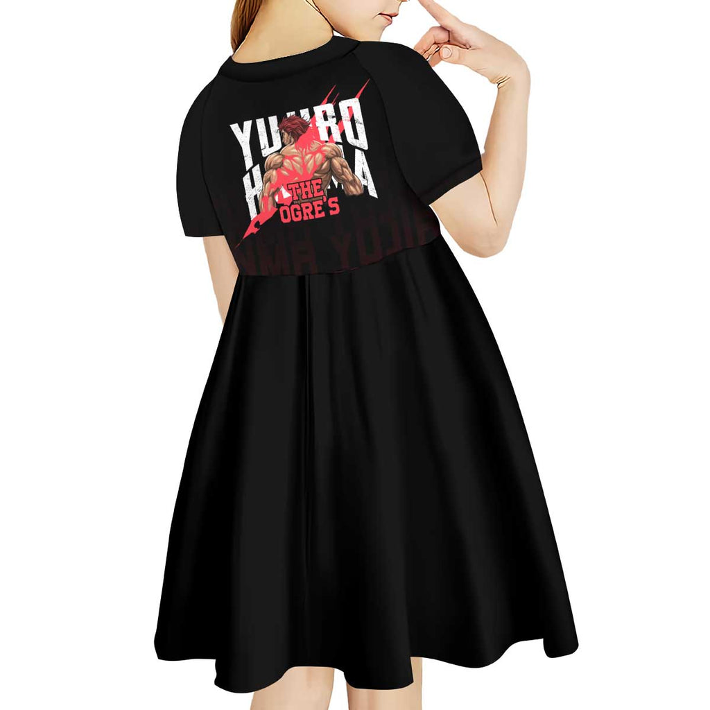 Yujiro Hanma The Ogre Baki Series Gym Theme Kid Short Sleeve Dress with Muscular Back Design and Bold Typography - The Mazicc